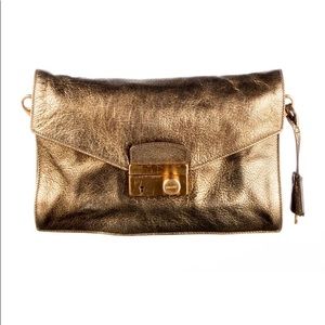 Prada metallic Gold Leather Oro clutch